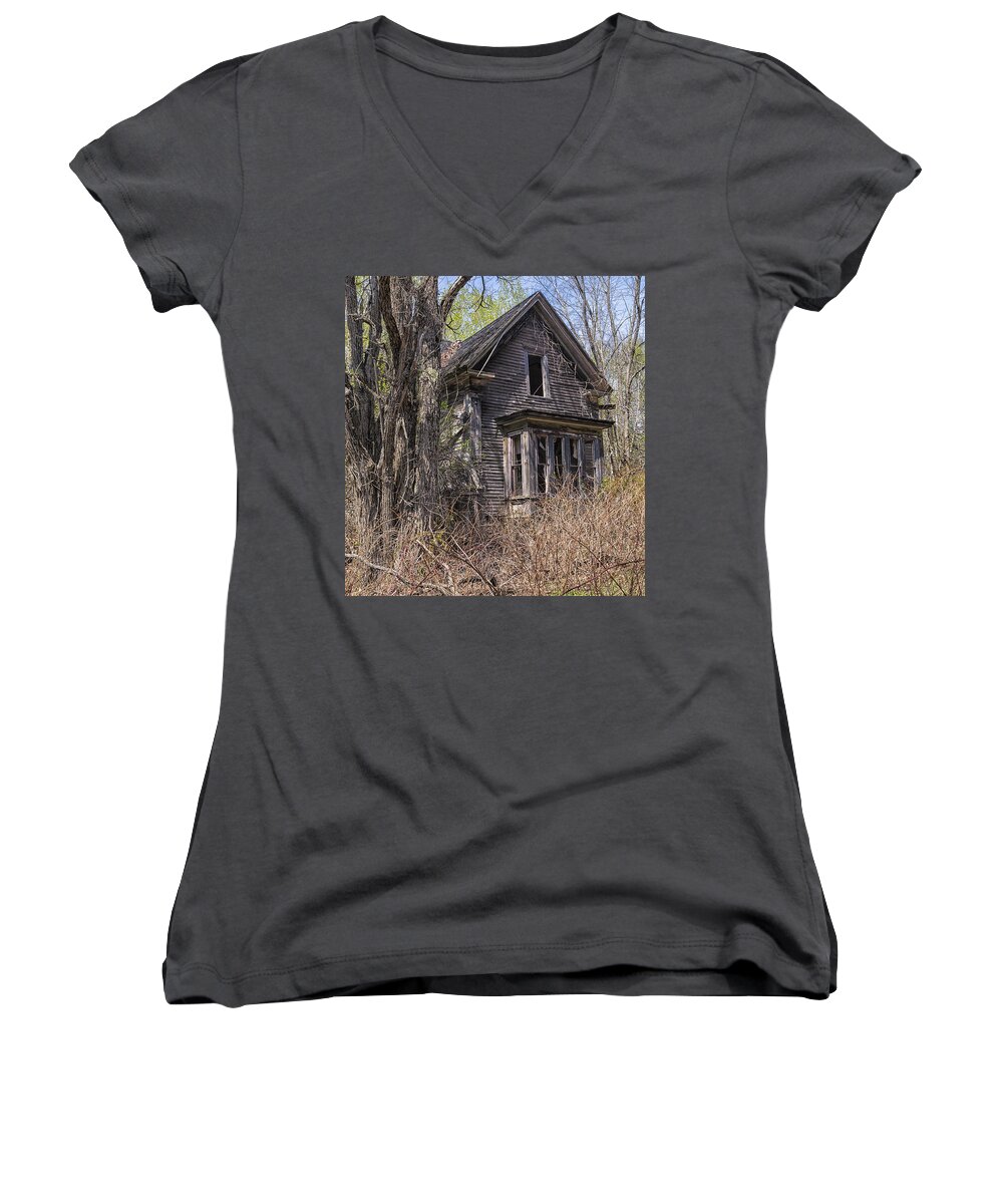 Derelict Women's V-Neck featuring the photograph Derelict House by Marty Saccone