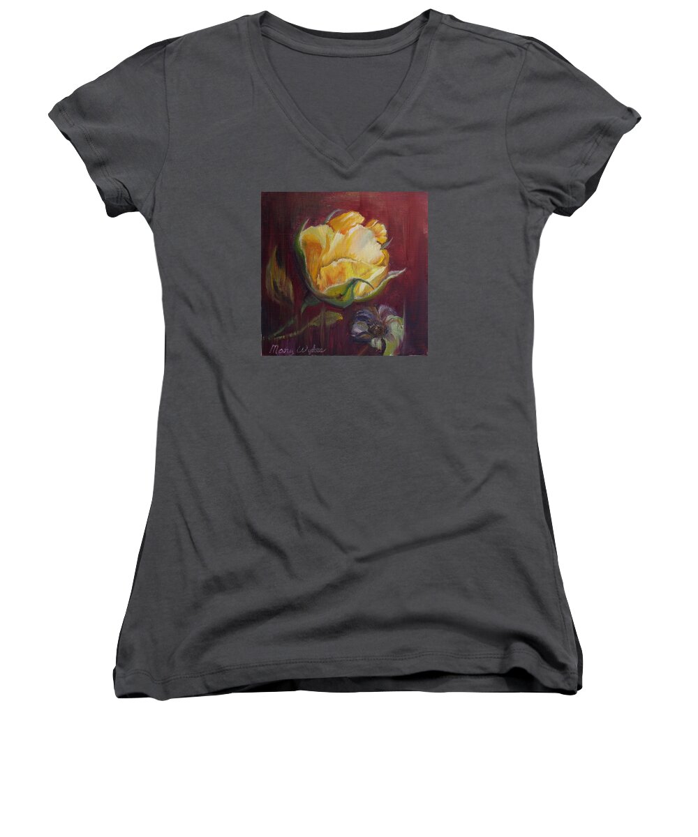 Rose Women's V-Neck featuring the painting Destiny by Mary Beglau Wykes