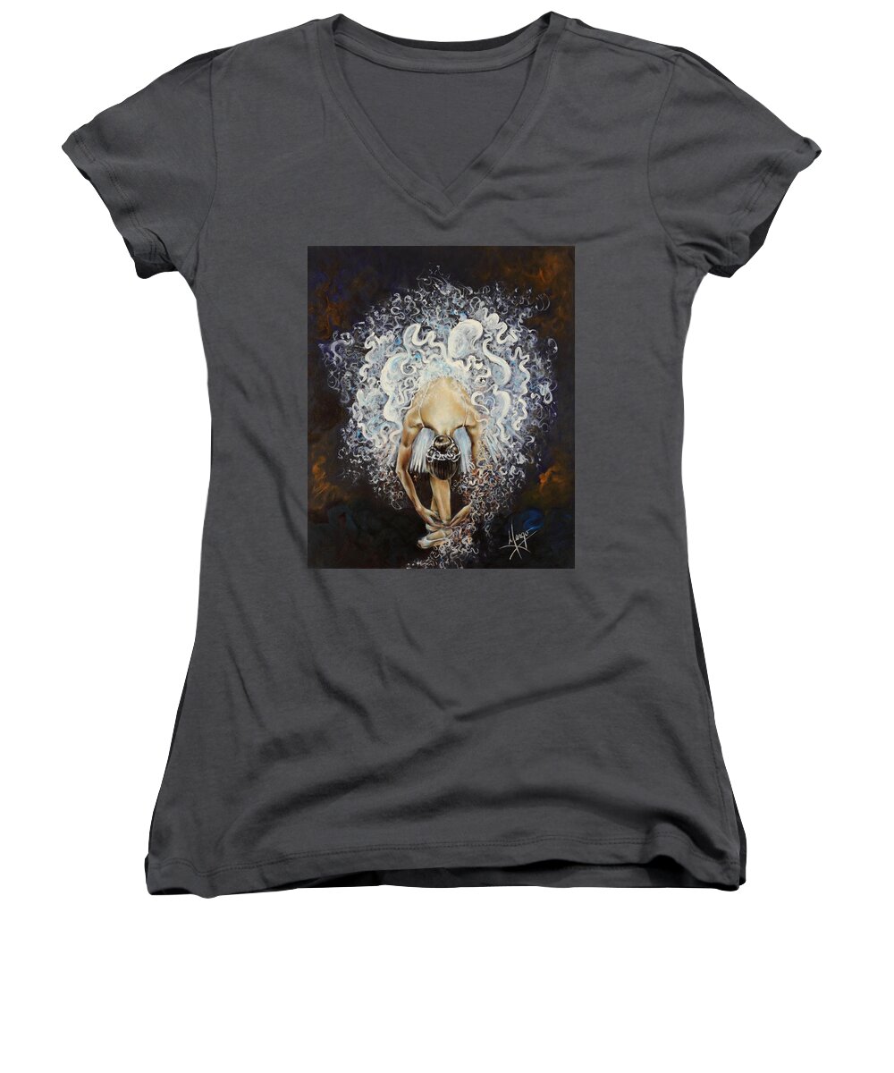 Dance Women's V-Neck featuring the painting Devotion by Karina Llergo