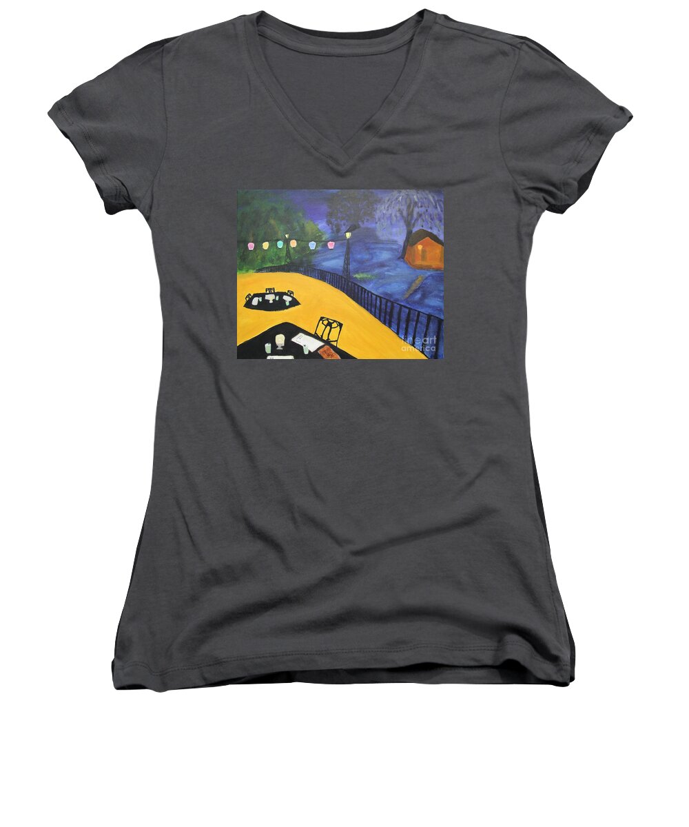 Bayou Women's V-Neck featuring the painting Dinner on the Bayou by Marina McLain