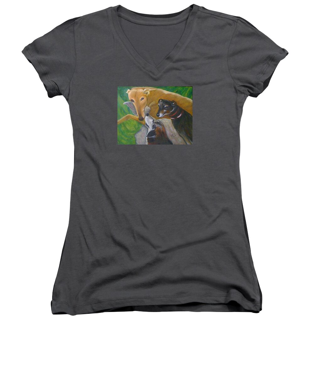 Dogs Women's V-Neck featuring the painting Dogs Resting by Lucille Valentino
