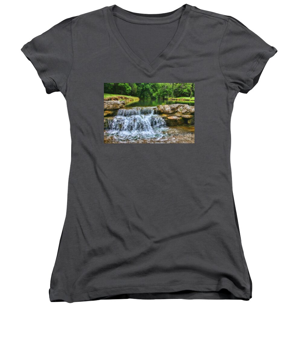 Water Women's V-Neck featuring the photograph Dogwood Canyon Falls by Elizabeth Winter