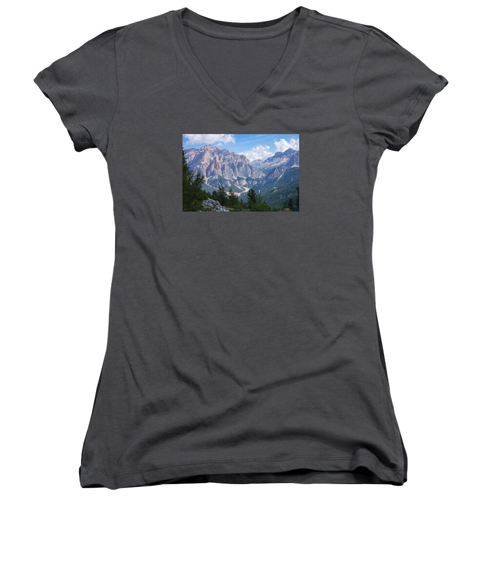 Landscape Women's V-Neck featuring the photograph Dolomite mountain view by Vance Bell