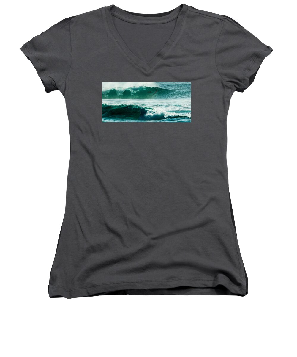 Africa Women's V-Neck featuring the photograph Dolphins in wave by Alistair Lyne