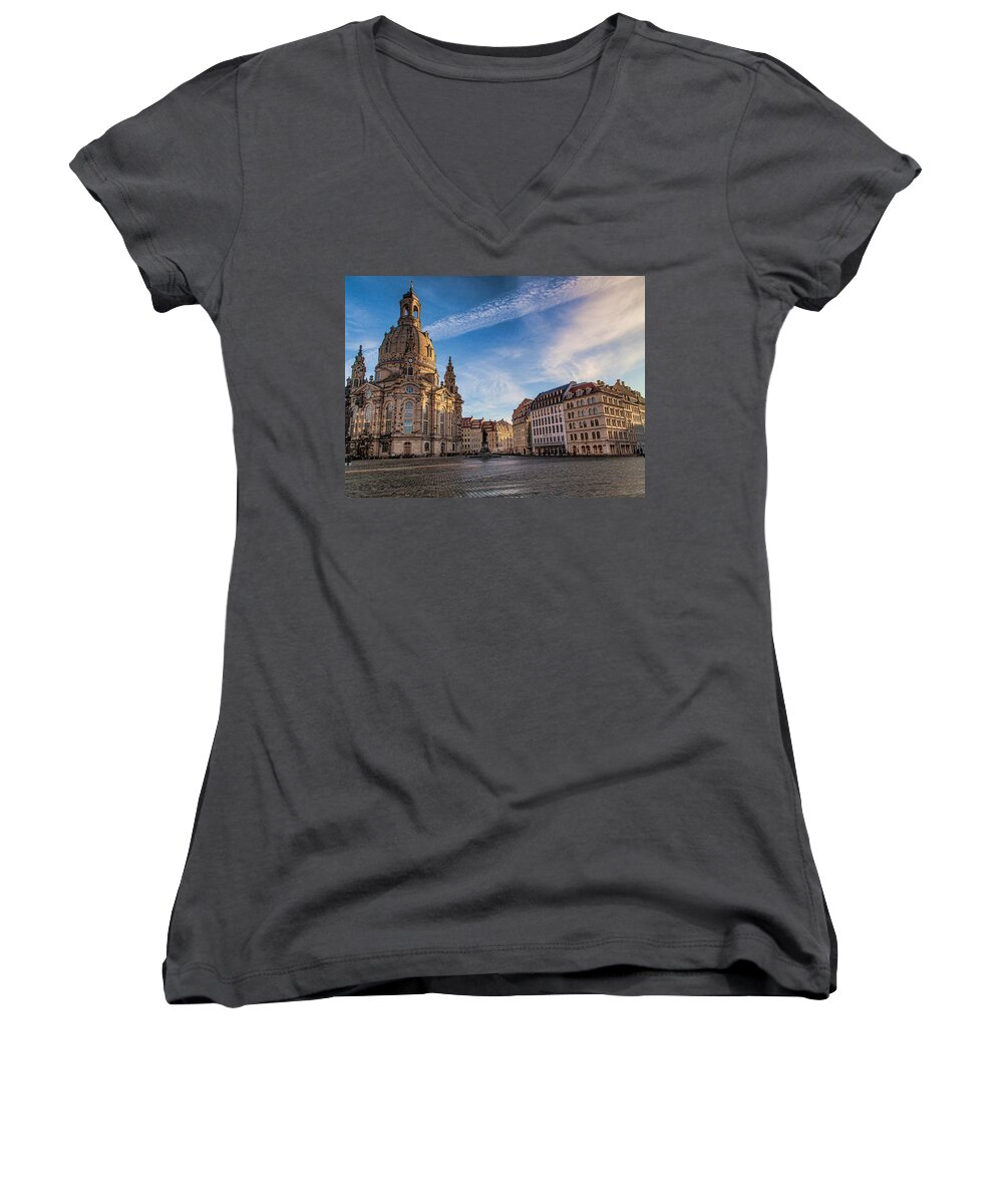 Dresden Women's V-Neck featuring the photograph Dresden Frauenkirche by Shirley Radabaugh