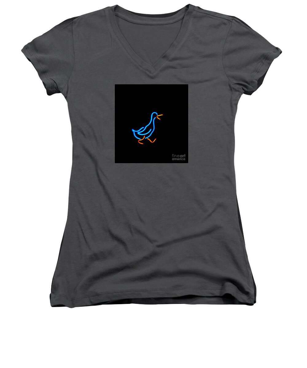  Women's V-Neck featuring the photograph Duck Room Mascot by Kelly Awad