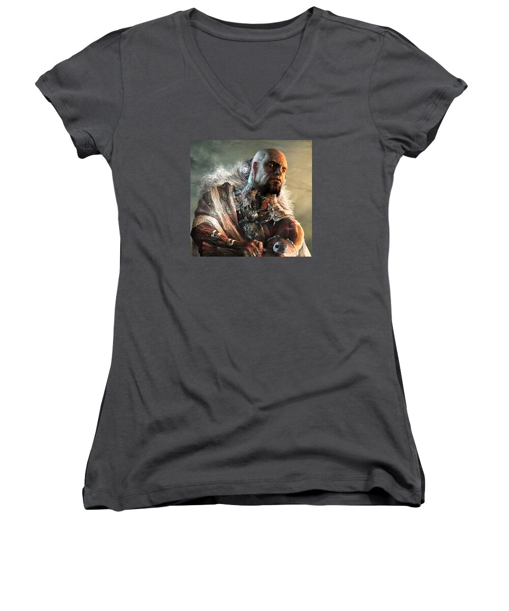 Ryan Barger Women's V-Neck featuring the digital art Duels of the Planeswalkers 2014 Persona Four by Ryan Barger