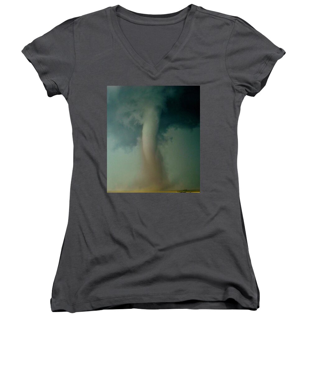 Tornado Women's V-Neck featuring the photograph Dust Eating Tornado by Ed Sweeney