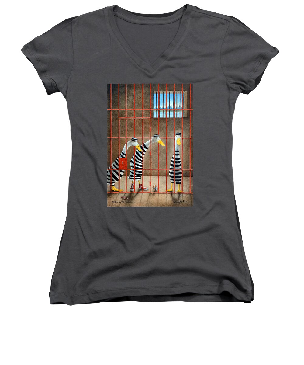 Will Bullas Women's V-Neck featuring the painting Dux On The Rock... by Will Bullas