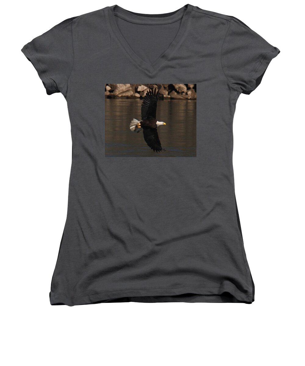 Eagle Women's V-Neck featuring the photograph Eagle On the Hunt by Roger Becker