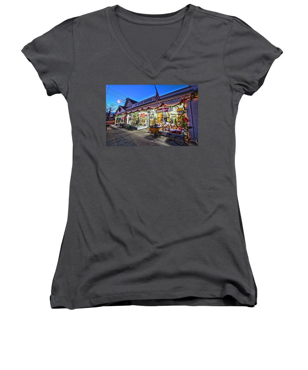 East Moriches Hardware Women's V-Neck featuring the photograph East Moriches Hardware by Robert Seifert