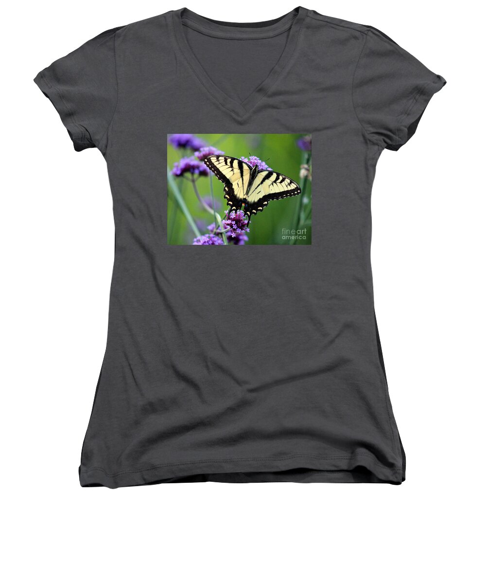 Eastern Tiger Swallowtail Butterfly Women's V-Neck featuring the photograph Eastern Tiger Swallowtail Butterfly 2014 by Karen Adams