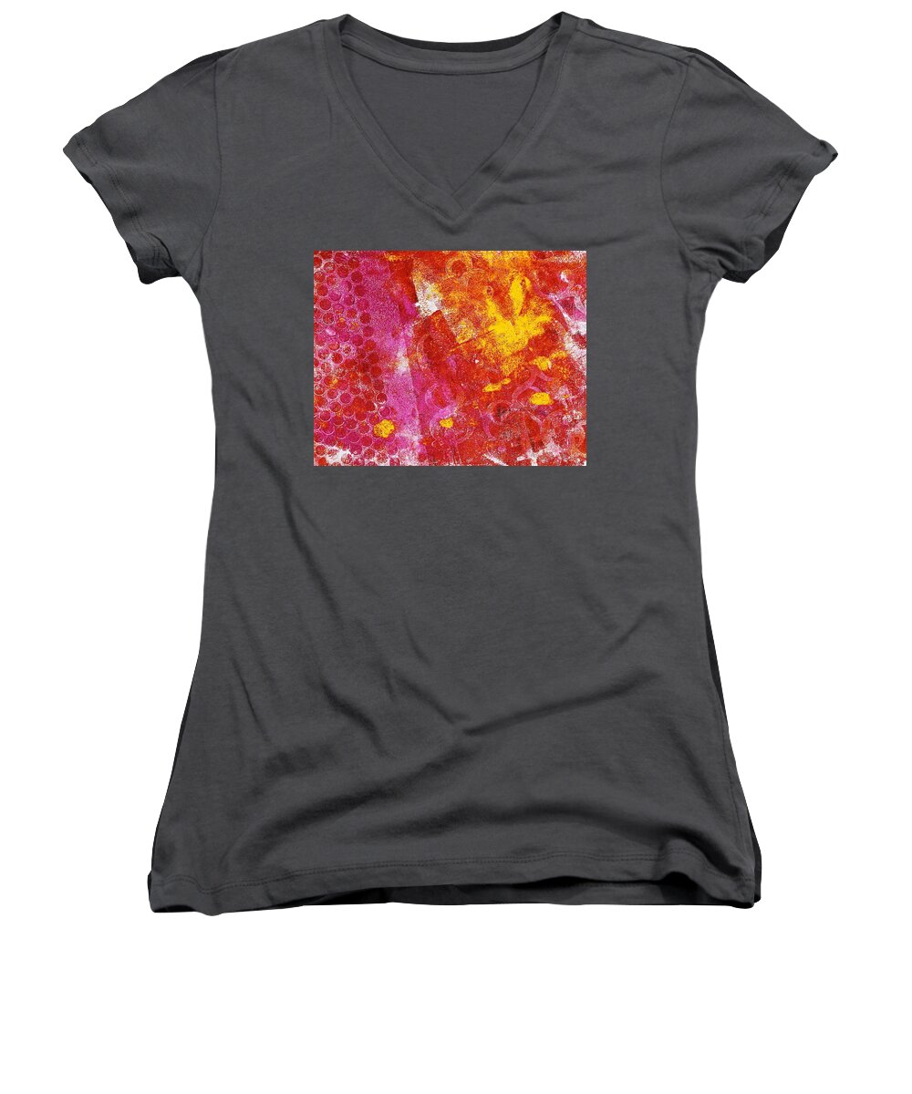 Acrylic Monoprint Women's V-Neck featuring the painting Effusion by Bellesouth Studio