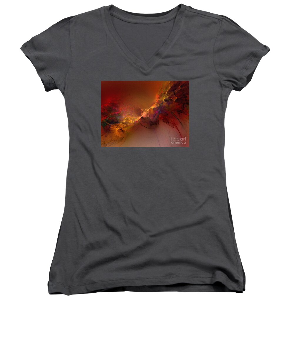 Abstract Women's V-Neck featuring the digital art Elemental Force-Abstract Art by Karin Kuhlmann