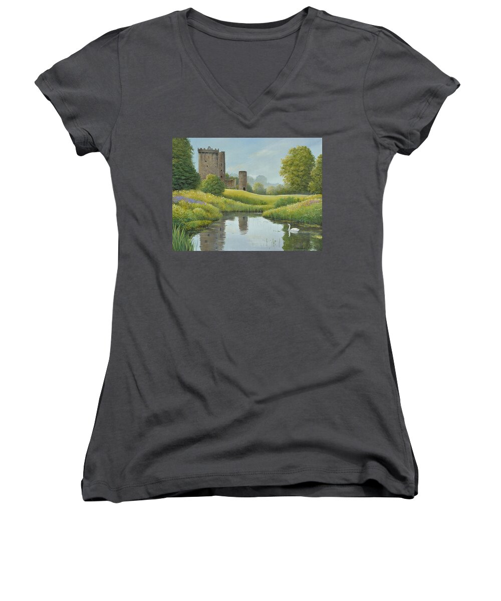 Blarney Castle Women's V-Neck featuring the painting Emerald Isle by Jake Vandenbrink