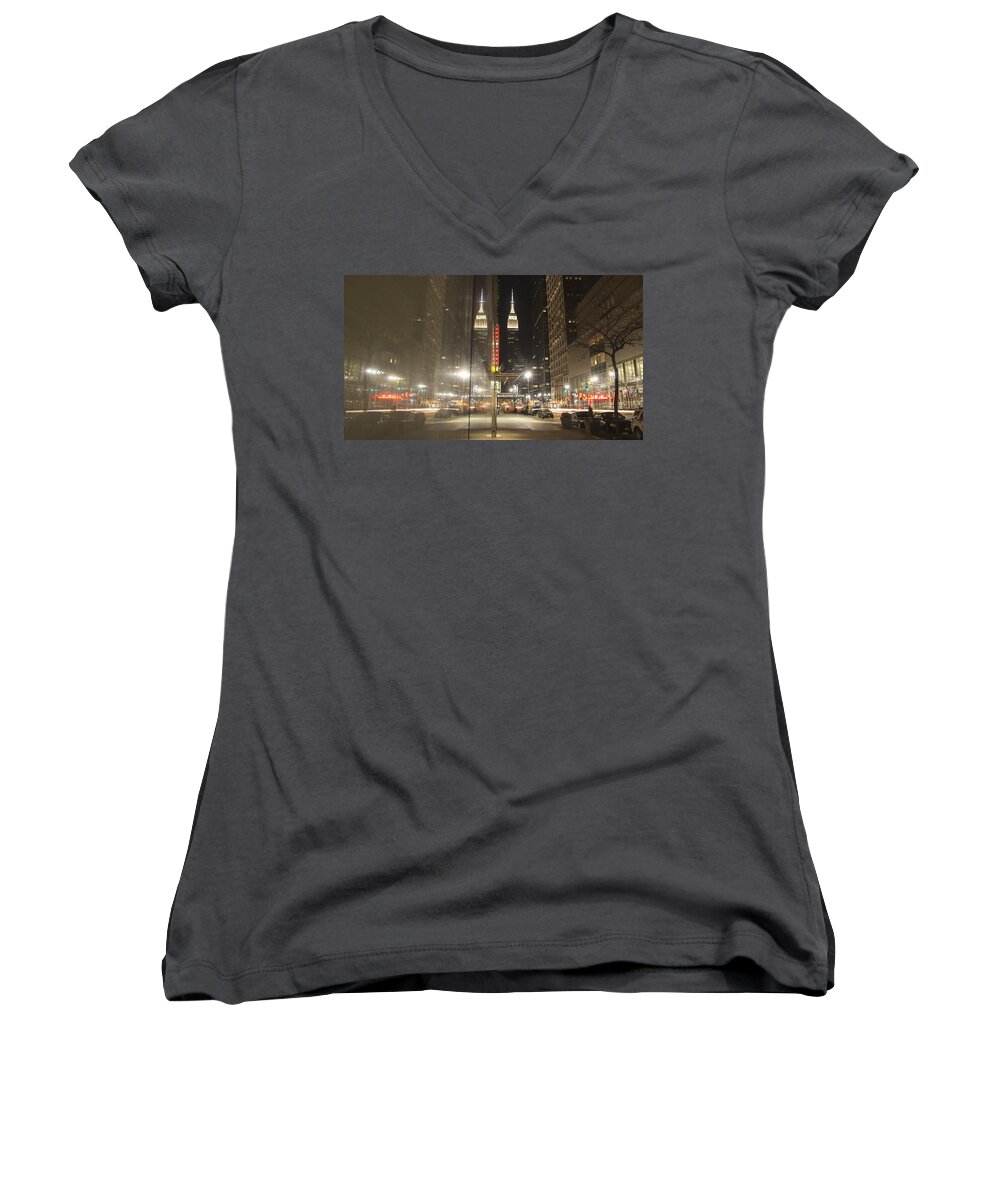 Empire State Building Women's V-Neck featuring the photograph Empire Reflections by Theodore Jones