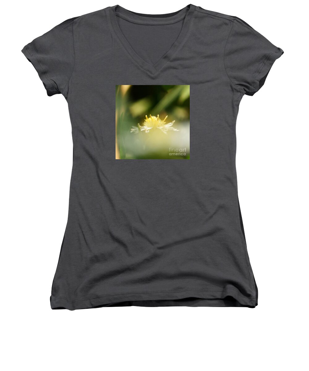 Flower Women's V-Neck featuring the photograph Enwrapped In Misty Shroud by Linda Shafer