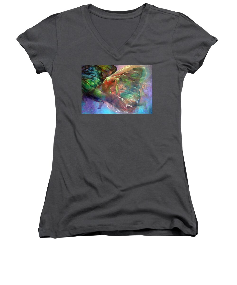 Butterfly Women's V-Neck featuring the painting Ephemeral Life by Karina Llergo