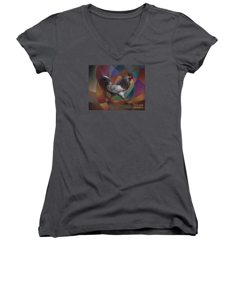 Rooster Women's V-Neck featuring the painting Espolones or Spurs by Ricardo Chavez-Mendez