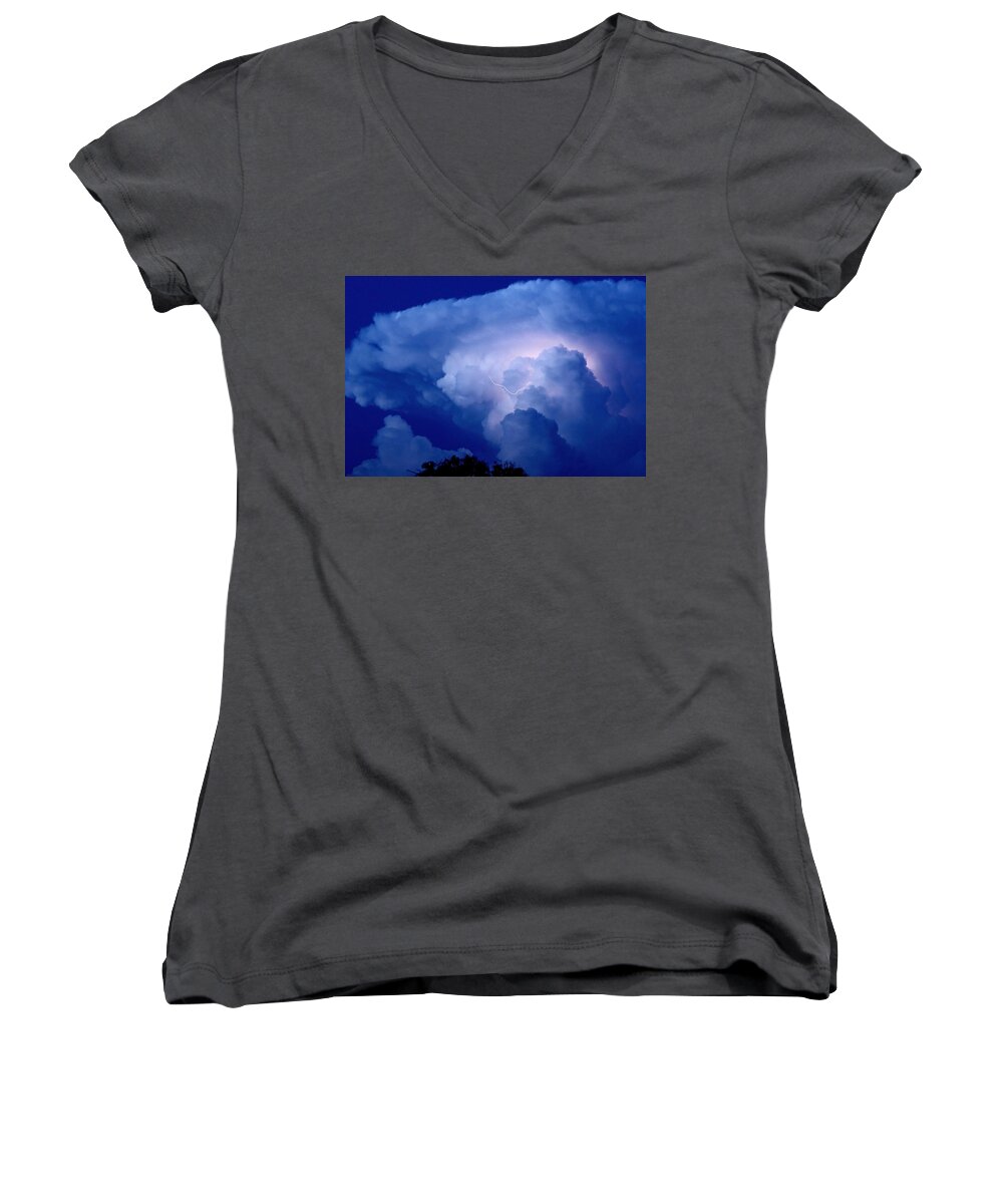 Thunderstorm Women's V-Neck featuring the photograph Evening Giant by Charlotte Schafer
