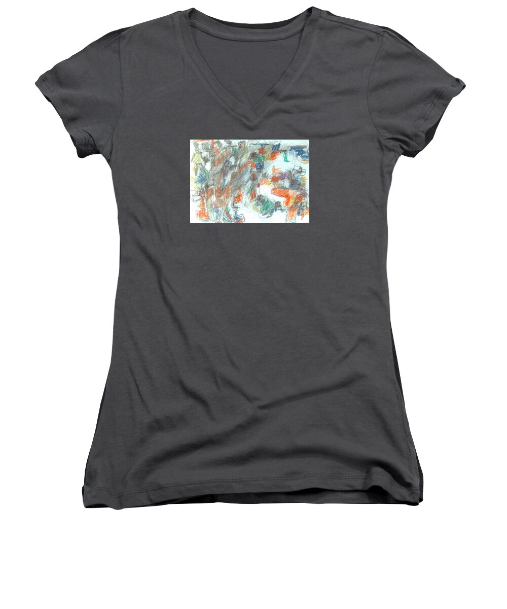Express Graphic Women's V-Neck featuring the mixed media Express Graphic by Esther Newman-Cohen