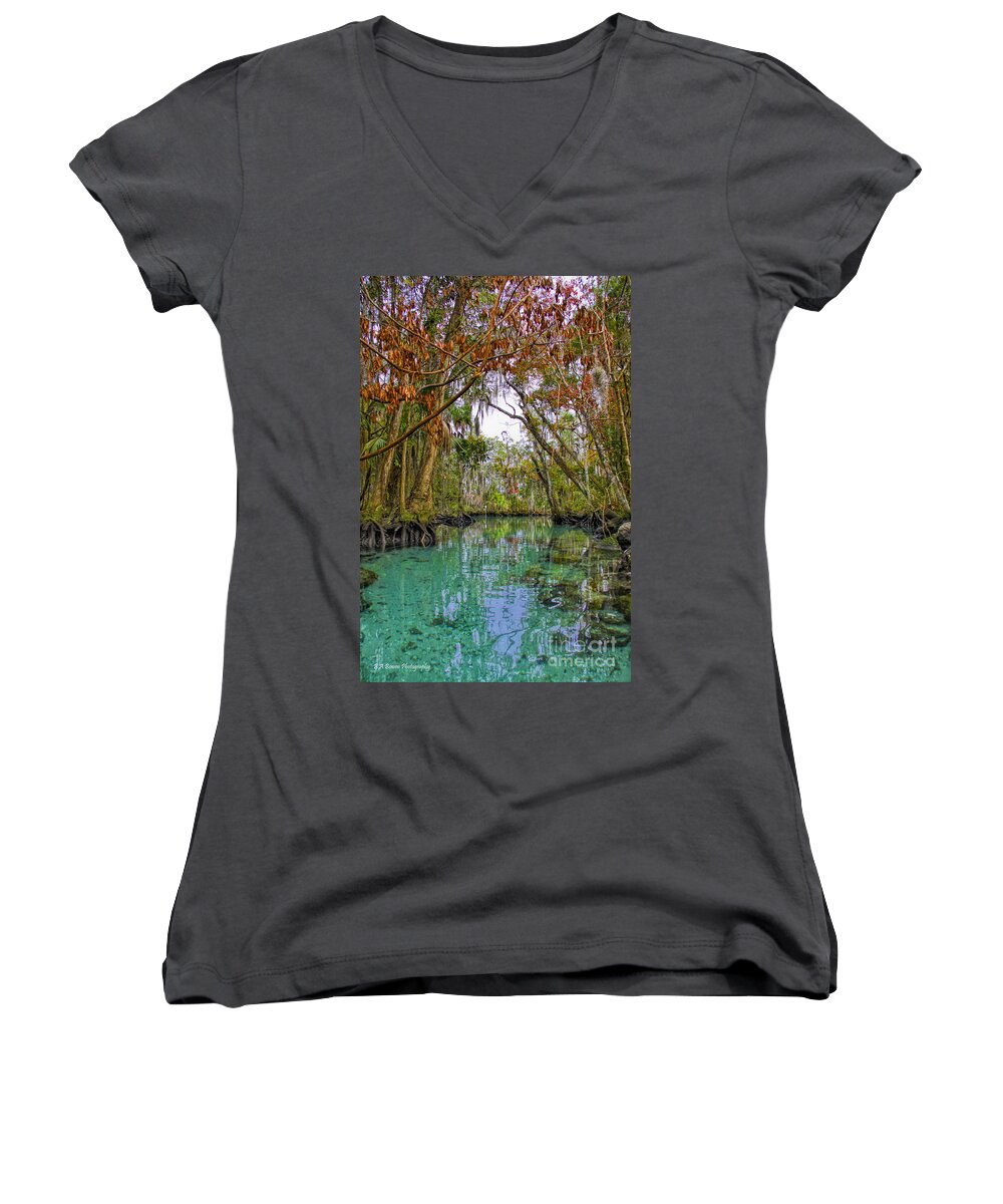 Three Sisters Spring Women's V-Neck featuring the photograph Fall colors along Three Sisters Spring Run by Barbara Bowen