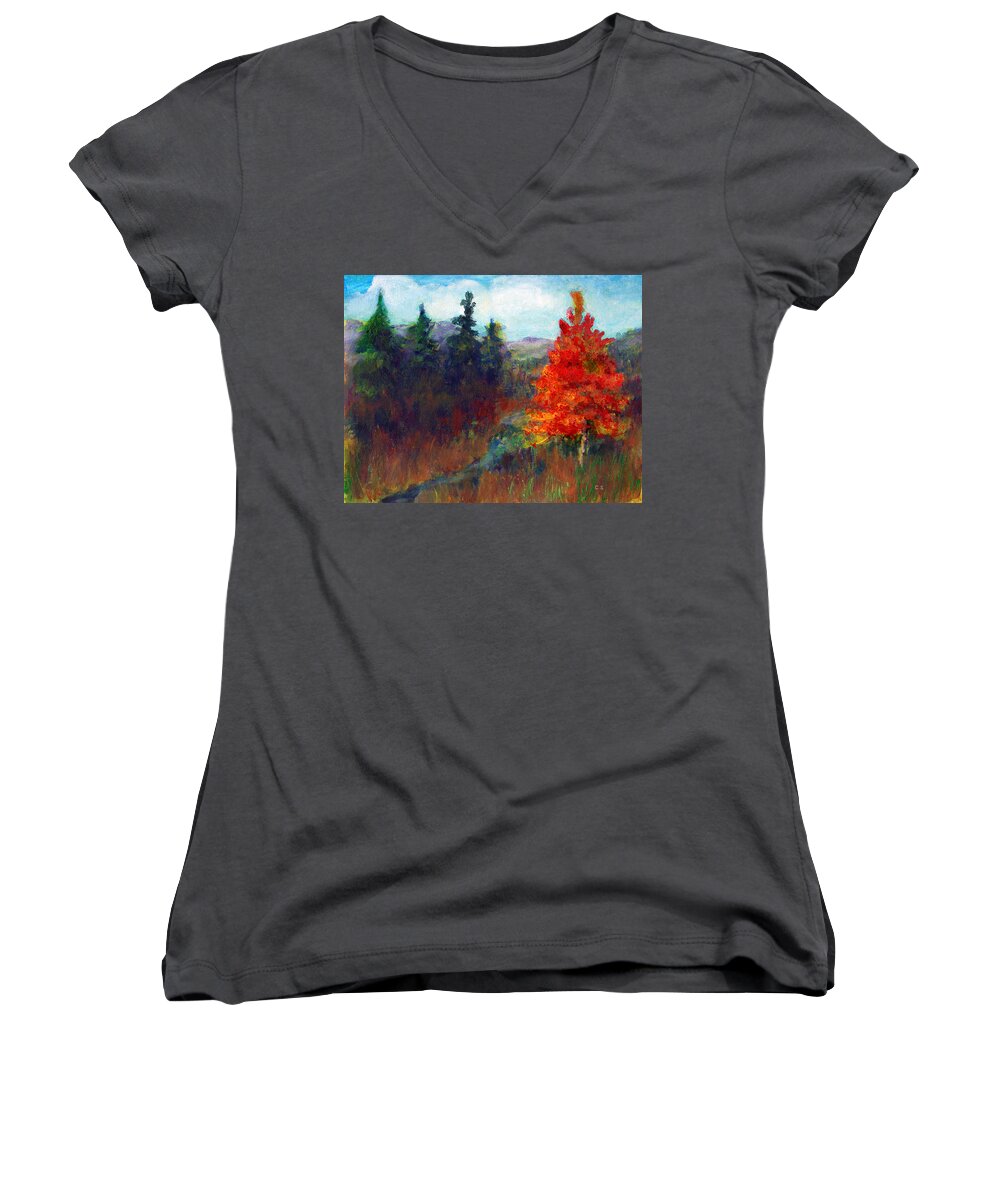 C Sitton Paintings Women's V-Neck featuring the painting Fall Day by C Sitton