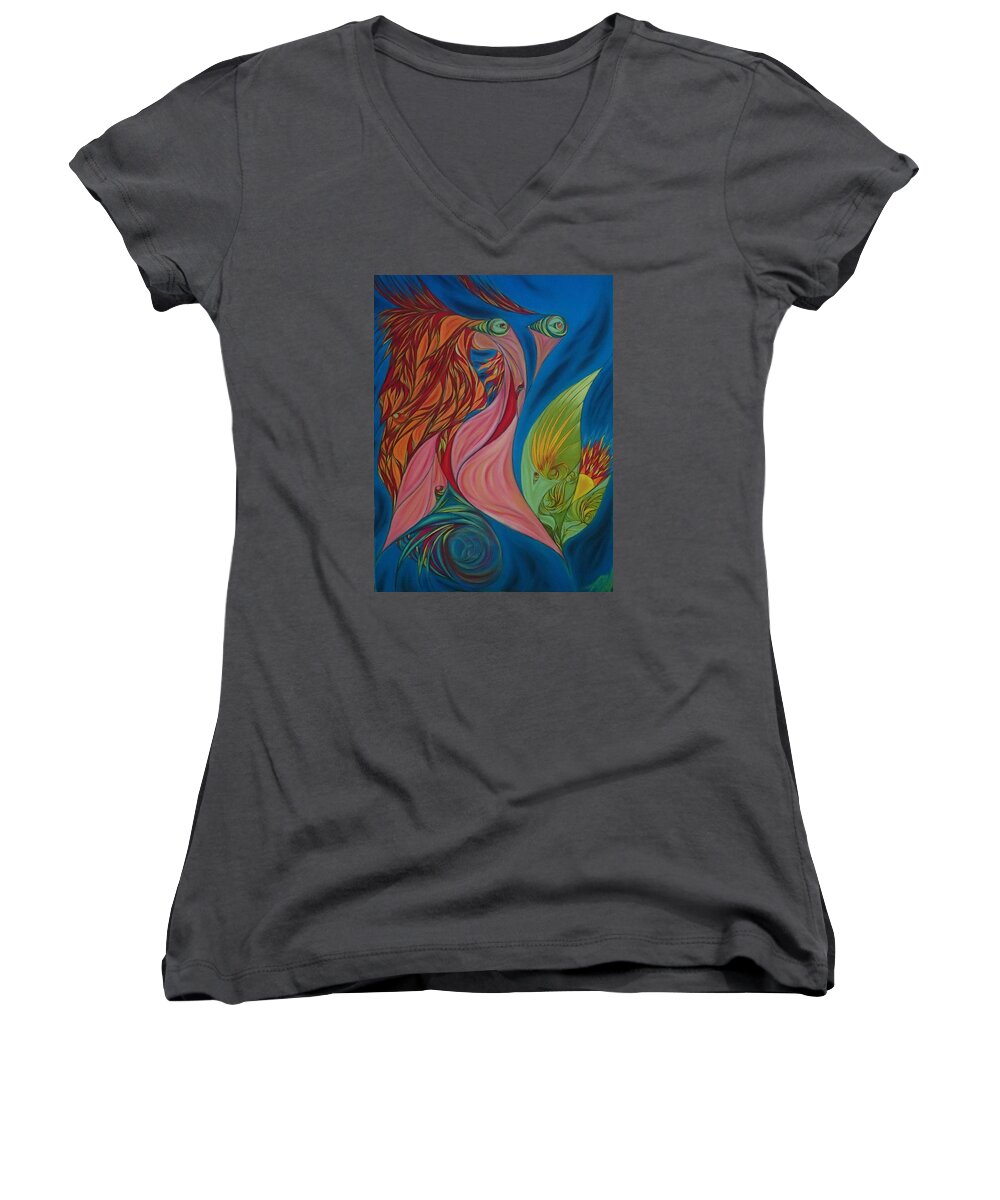 Pastel Women's V-Neck featuring the pastel Far Away Eyes by Robert Nickologianis
