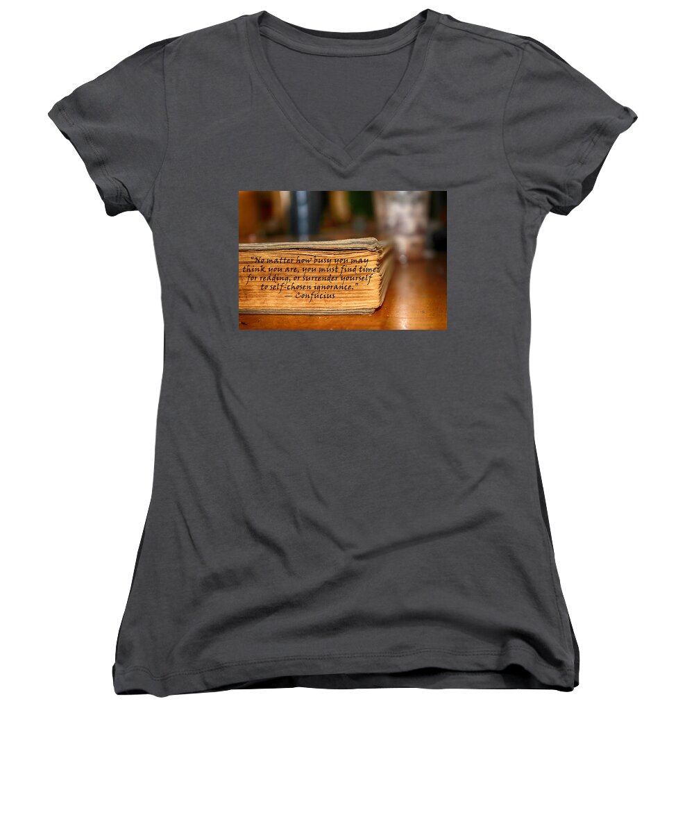 Book Women's V-Neck featuring the mixed media Find Time by Angelina Tamez