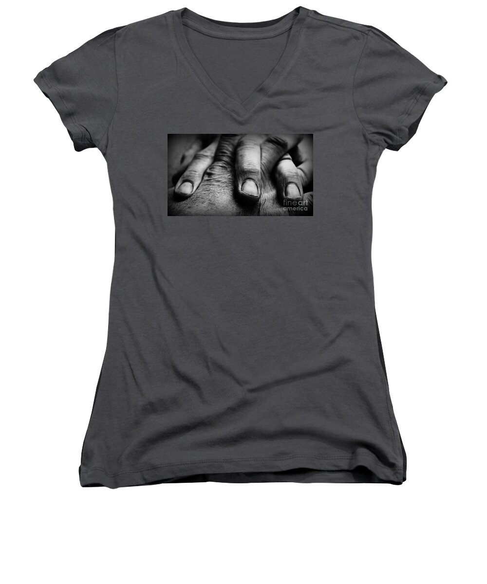 Fingers Women's V-Neck featuring the photograph Fingers by Clare Bevan
