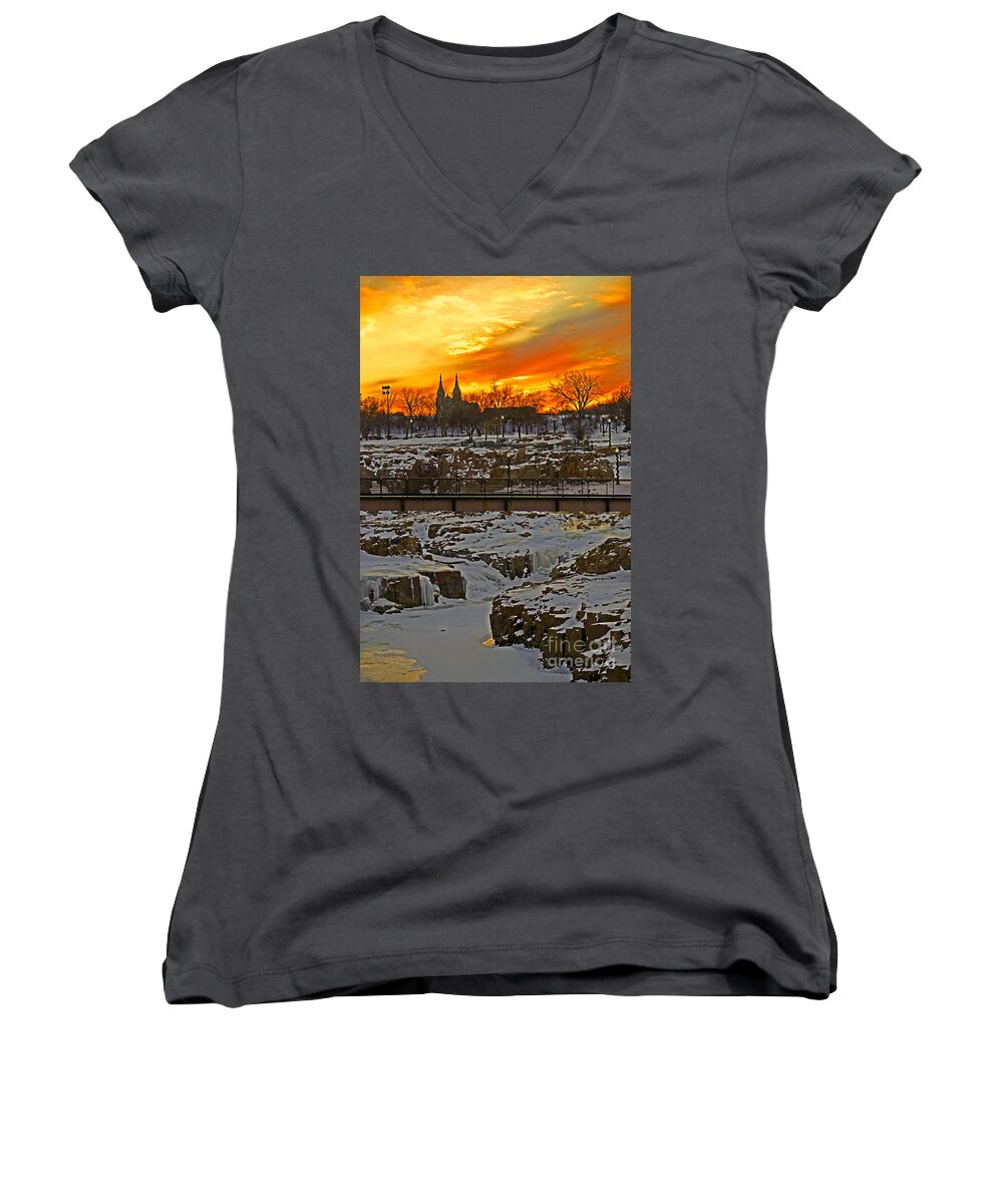 Sunset Women's V-Neck featuring the photograph Fire and Ice by Elizabeth Winter