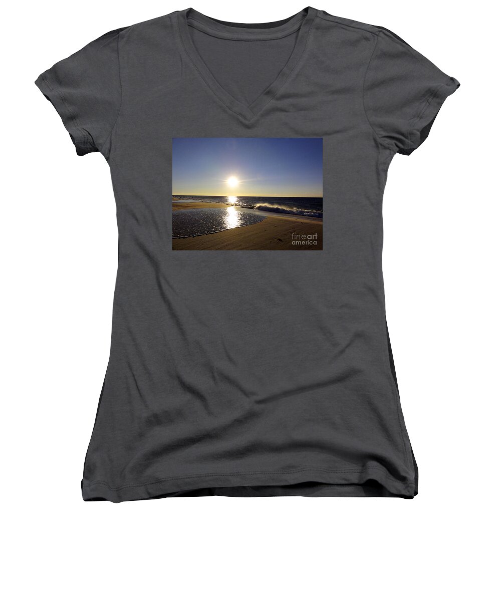 Fire Island Women's V-Neck featuring the photograph Fire Island Sunday Morning - 13 by Christopher Plummer