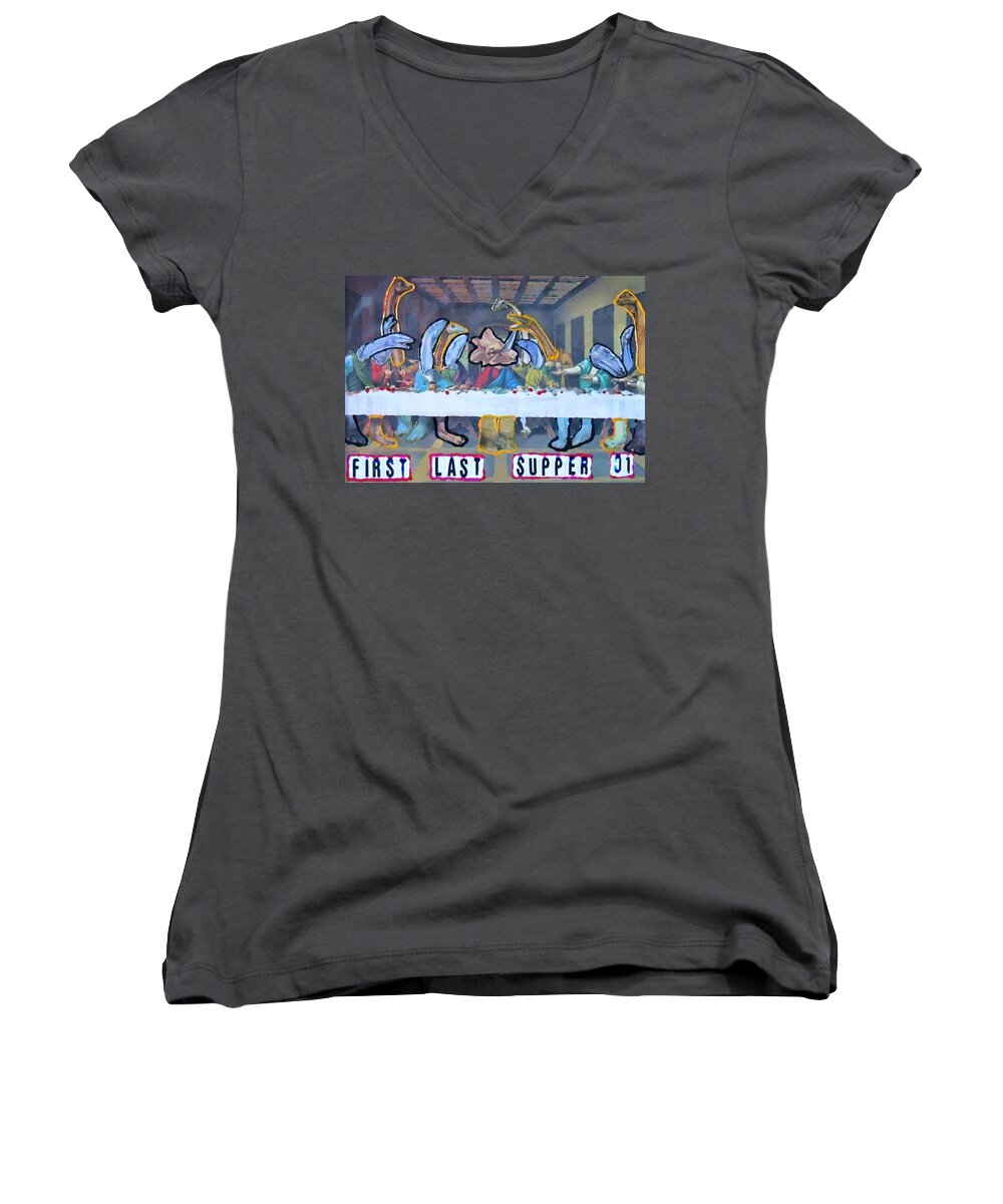 History Women's V-Neck featuring the painting First Last Supper by Lisa Piper