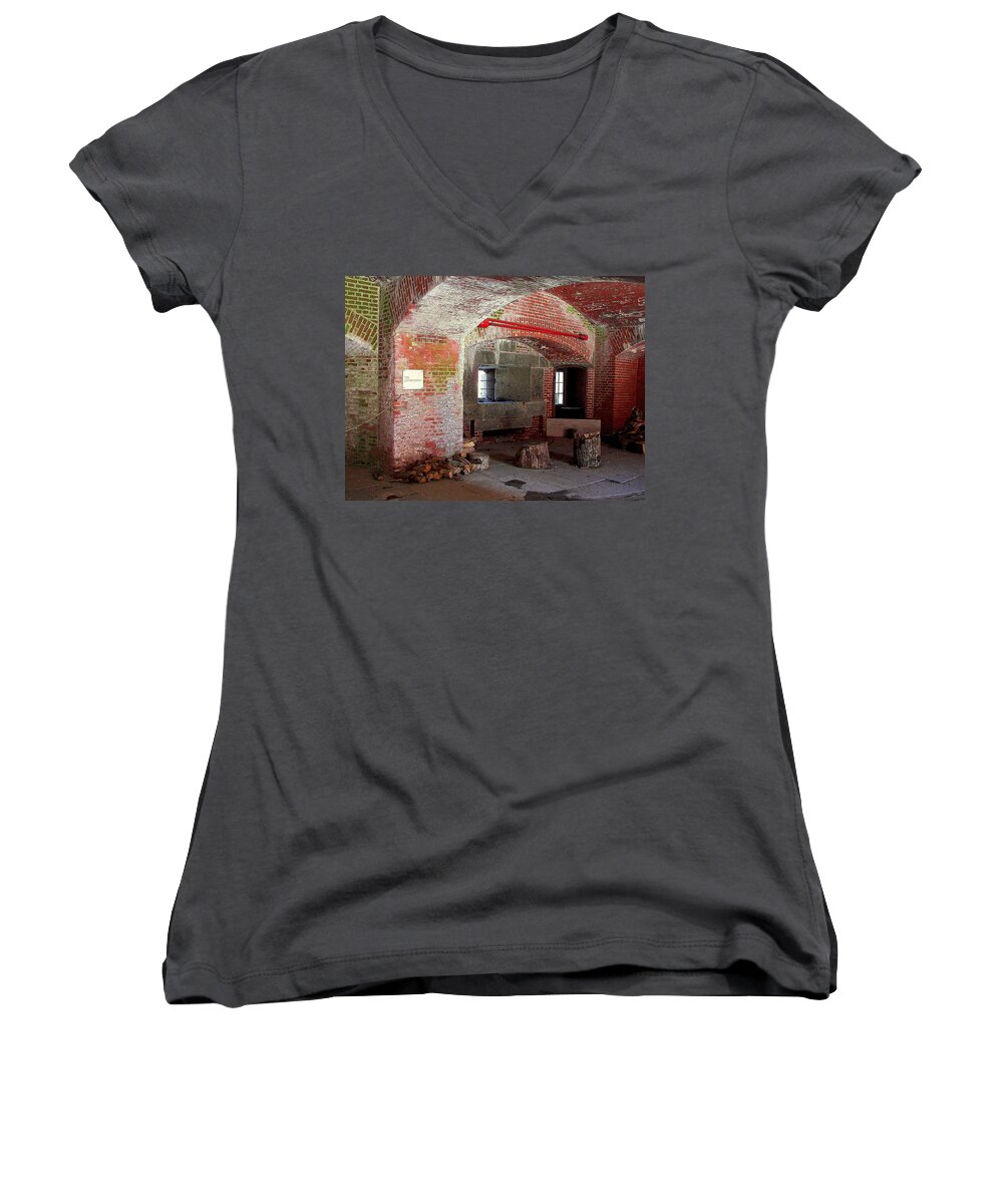 Fort Women's V-Neck featuring the photograph First Level Casemates by Pamela Hyde Wilson