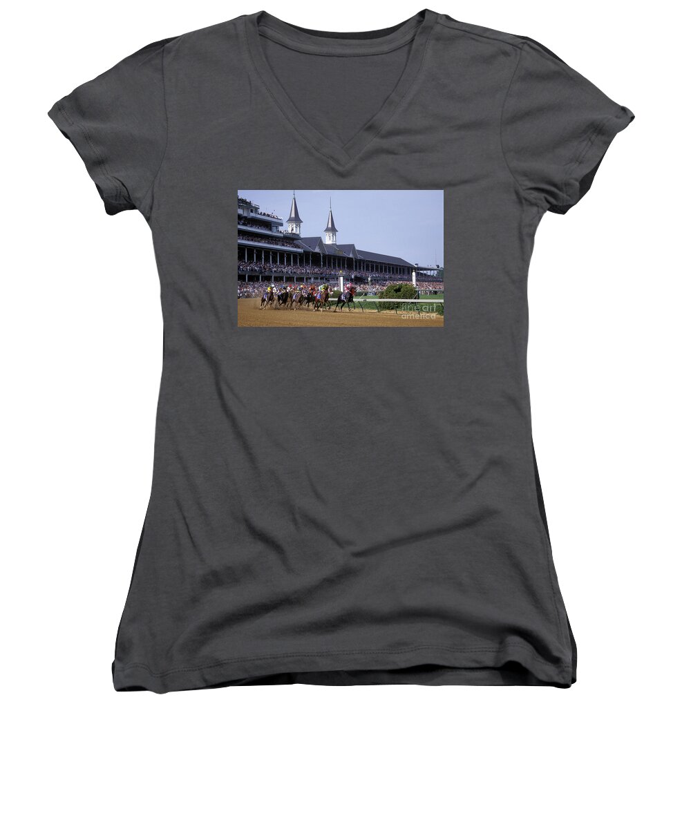 Thoroughbred Women's V-Neck featuring the photograph First Saturday in May - FS000544 by Daniel Dempster