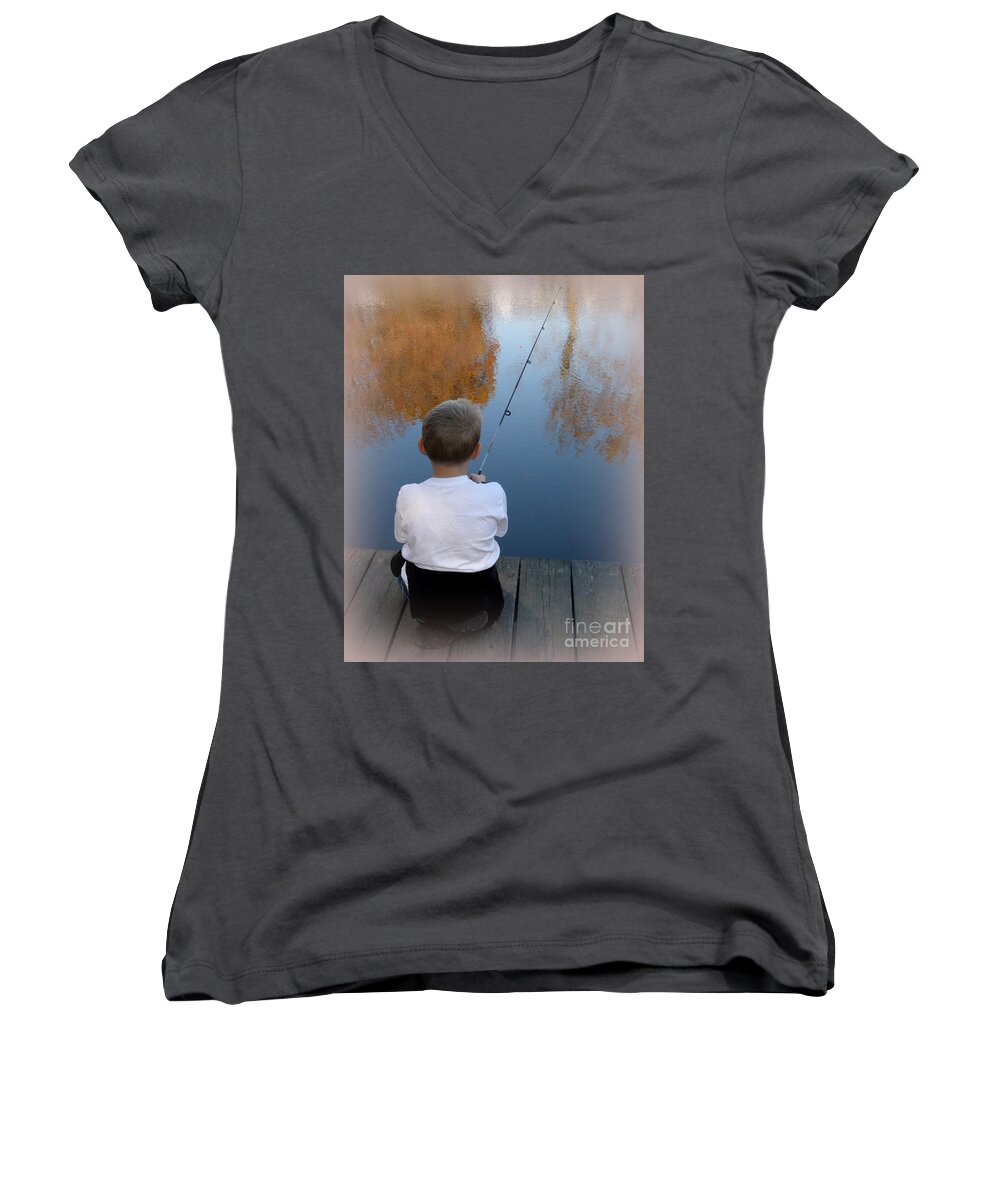 Fishing Women's V-Neck featuring the photograph Fishin' by Lainie Wrightson