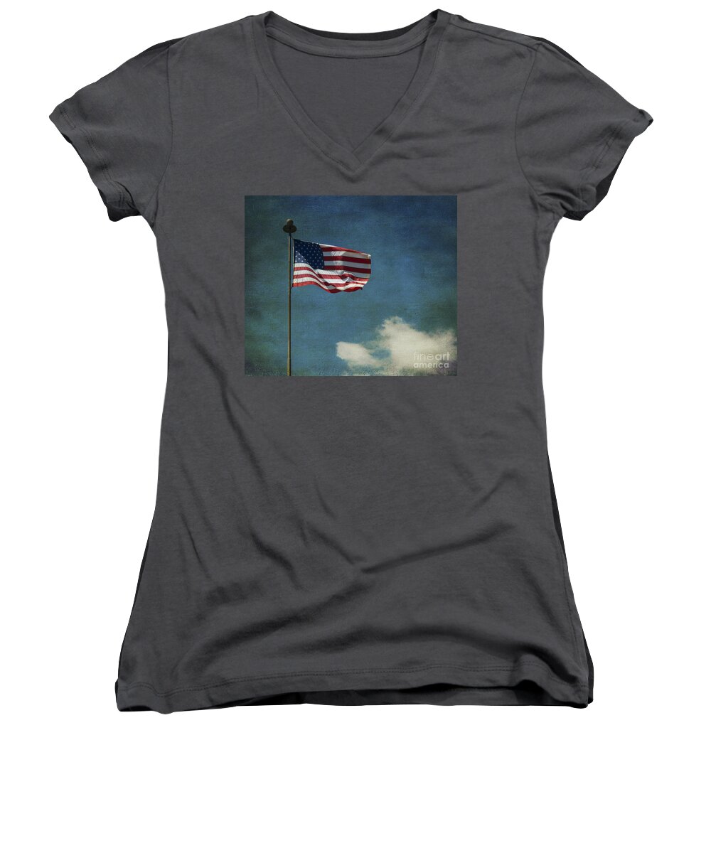 Lag Still Standing Women's V-Neck featuring the photograph Flag - Still Standing Proud - Luther Fine Art by Luther Fine Art
