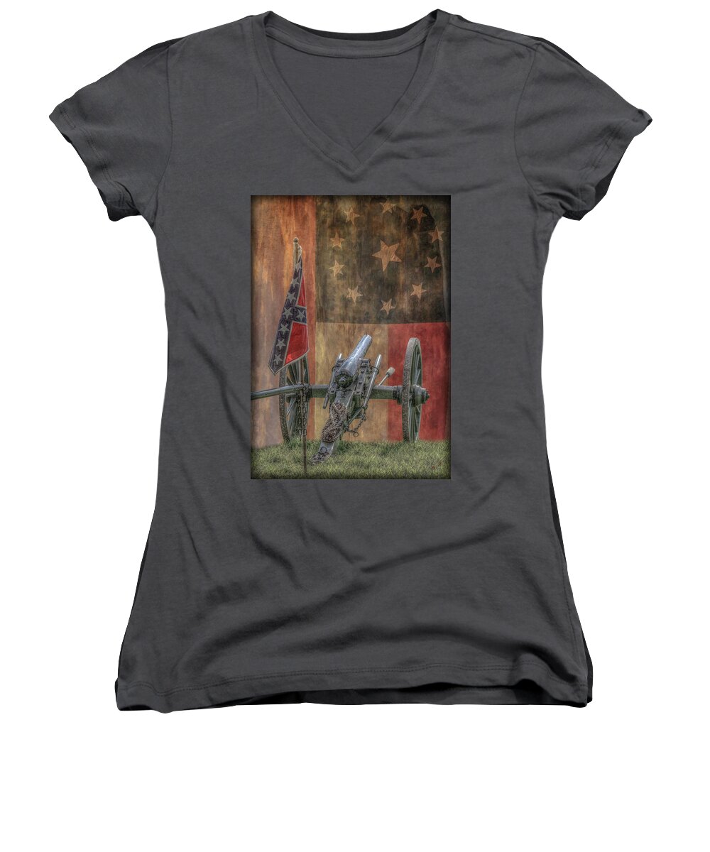 Flags Of The Confederacy Women's V-Neck featuring the digital art Flags of the Confederacy by Randy Steele