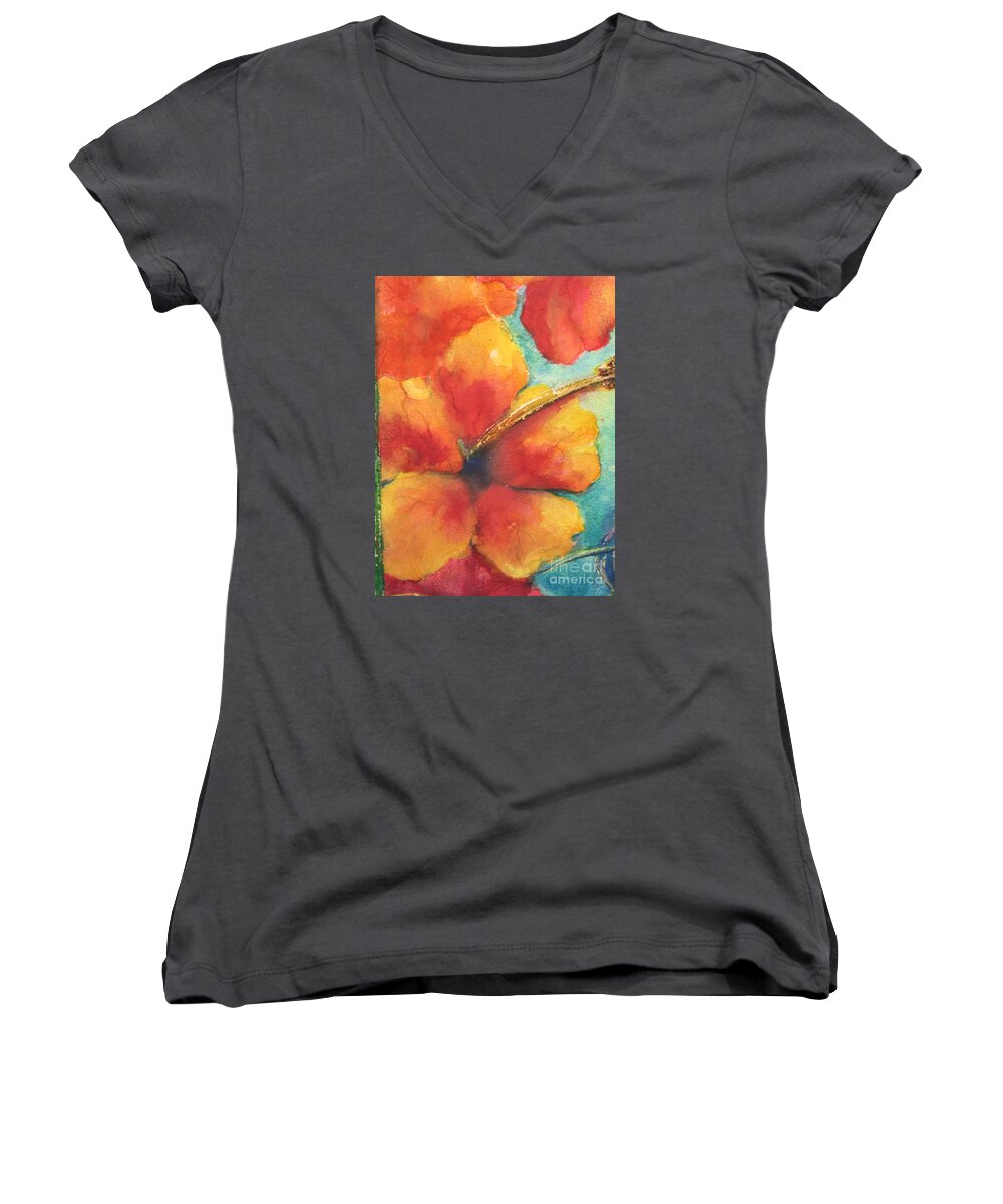 Fine Art Painting Women's V-Neck featuring the painting Flowers in Bloom by Chrisann Ellis