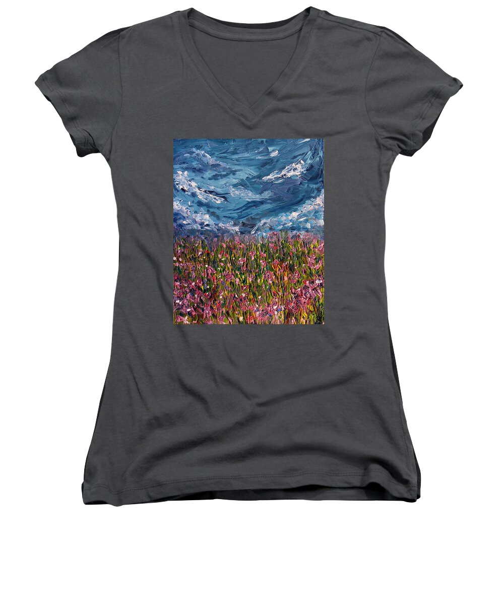 Flowers Women's V-Neck featuring the painting Flowers of the Field by Meaghan Troup