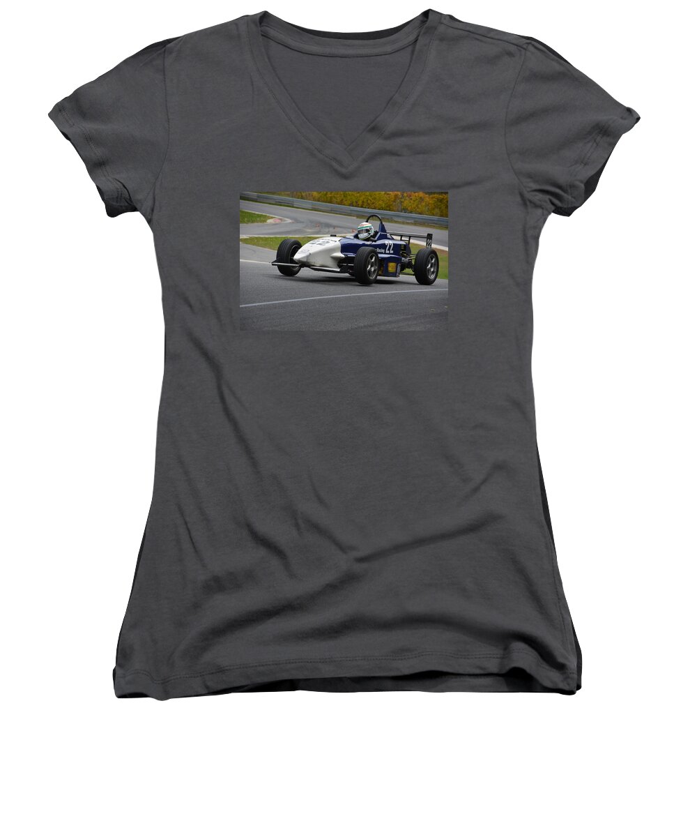 Formula Women's V-Neck featuring the photograph Flying Formula by Mike Martin
