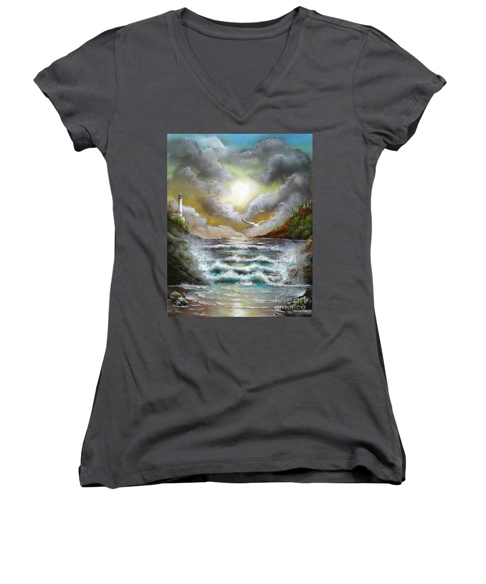 Seascape Women's V-Neck featuring the painting Follow the Wind by Bella Apollonia