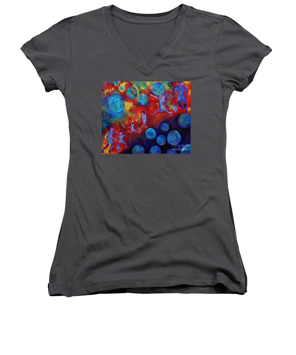 Soccer Women's V-Neck featuring the digital art Football Dreams by Claire Bull