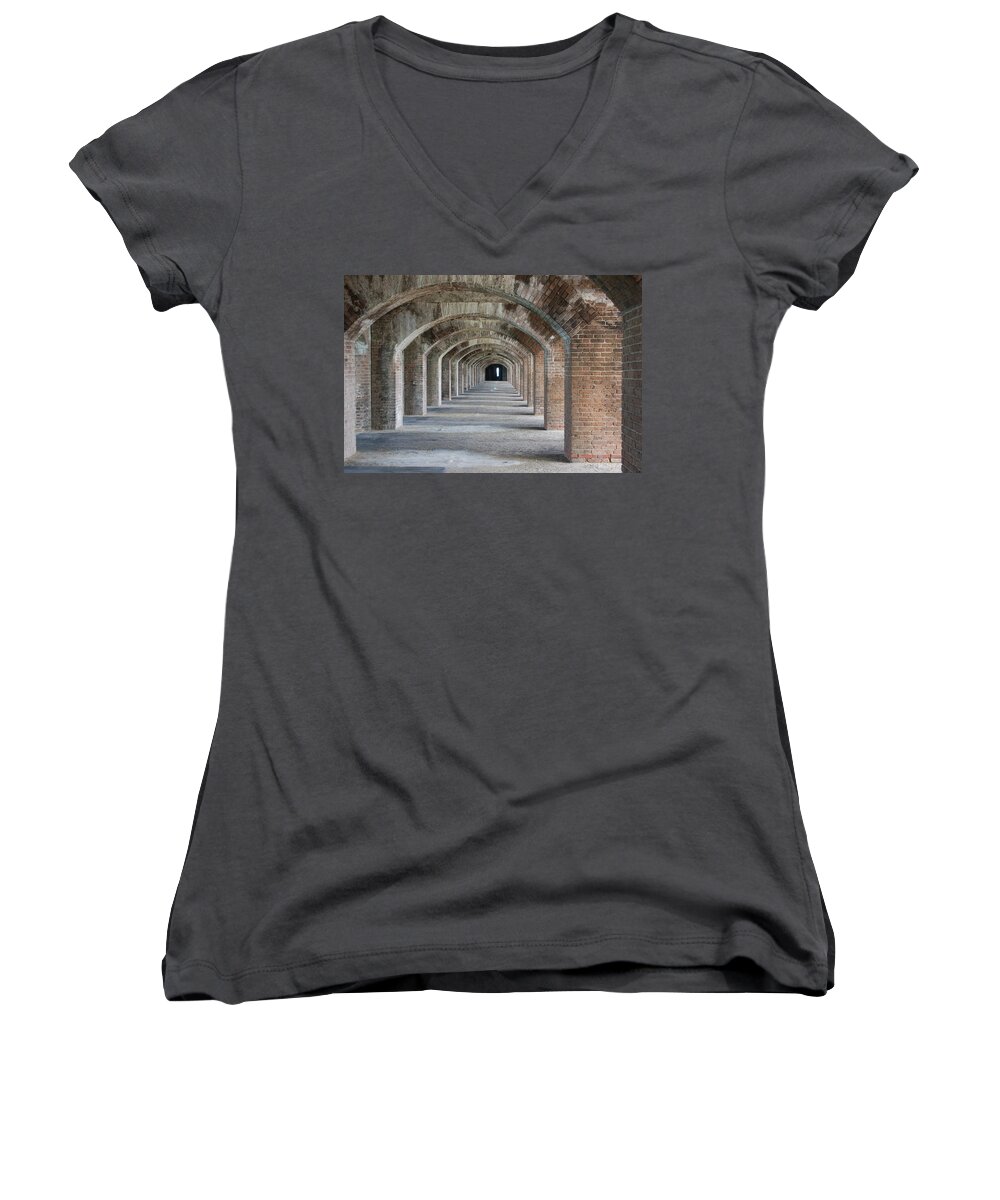 Fort Jefferson Women's V-Neck featuring the photograph Light at the End of the Tunnel by Christopher James