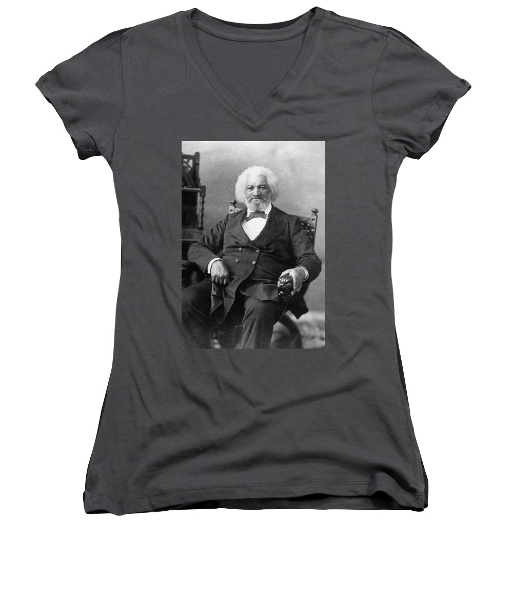19th Century Women's V-Neck featuring the photograph Frederick Douglass(c1817-1895) by Granger
