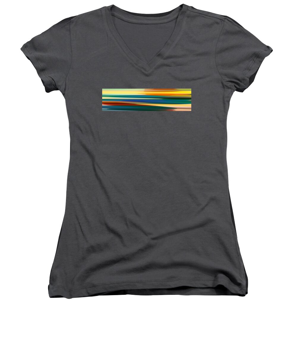 Bold Women's V-Neck featuring the painting Fury Seascape Panoramic 1 by Amy Vangsgard