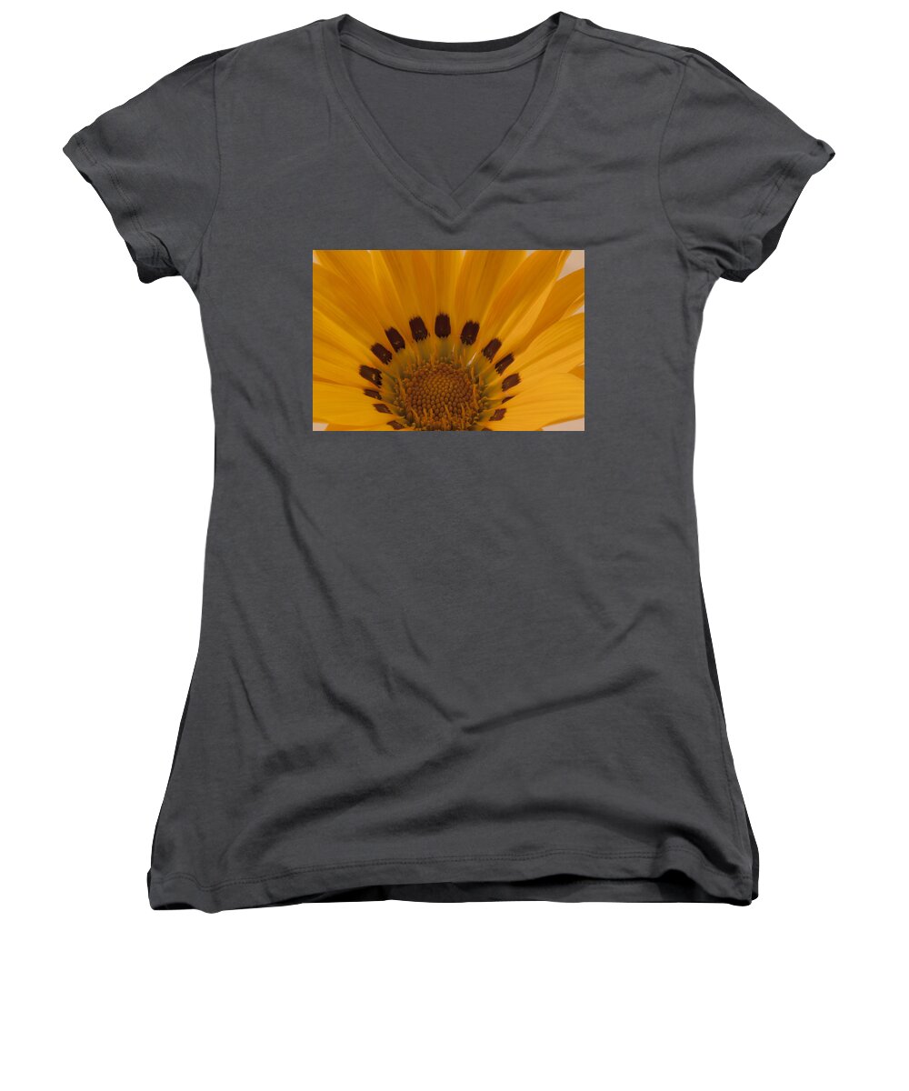 Gazania Stamen Macro Details Women's V-Neck featuring the photograph Gazania Stamen Macro by Sandra Foster