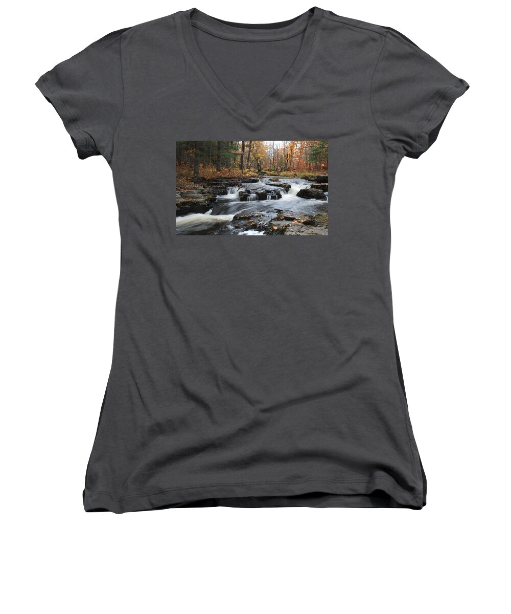 Slate River Women's V-Neck featuring the photograph Gently Falling Downstream by Janice Adomeit