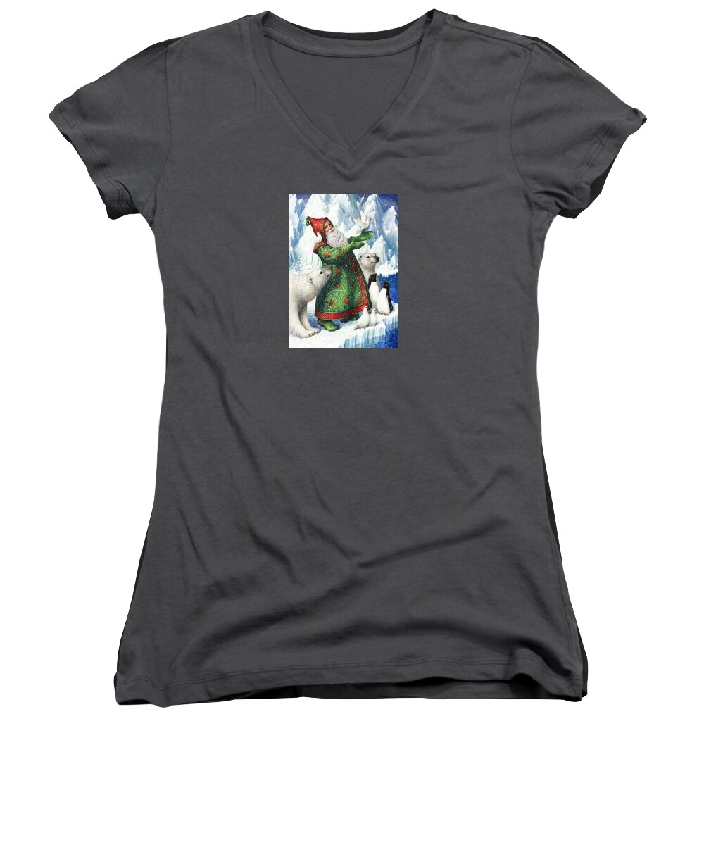 Santa Claus Women's V-Neck featuring the painting Gift of Peace by Lynn Bywaters