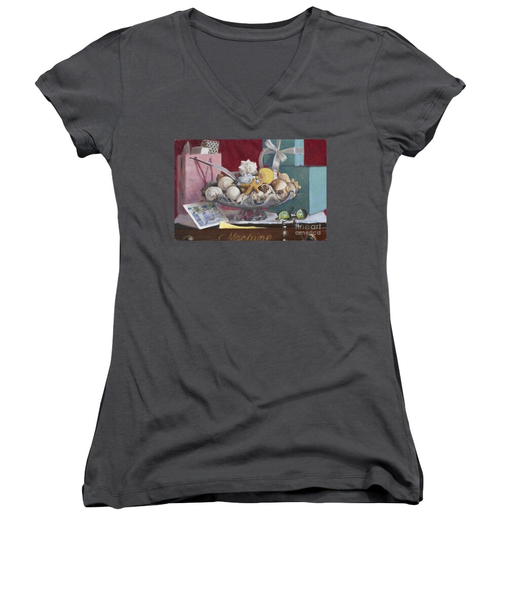 Still Life Women's V-Neck featuring the painting Gifts from the Sea by Candace Lovely
